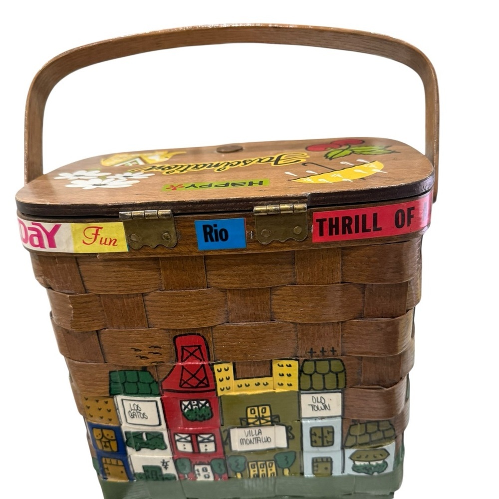 Caro Nan Signed Woven with handles Hand Painted Purse 1970’s Town of Los Gatos - Picture 2 of 11